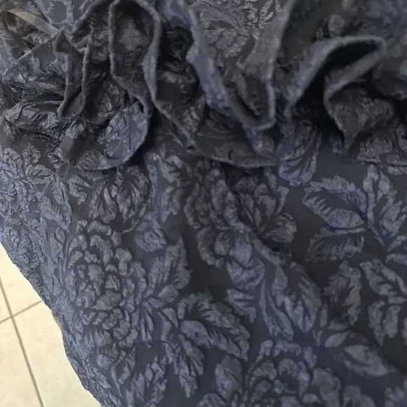 NEW $288 XSCAPE [ 16 ] Ruffle Off‎ the Shoulder Brocade Gown Navy Blue #S1669 - Picture 4 of 4